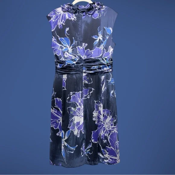 Y2K ECI Silk Floral Rosette Dress 8 Purple Blue Fluid Satin Finish Wedding Guest - Picture 8 of 12